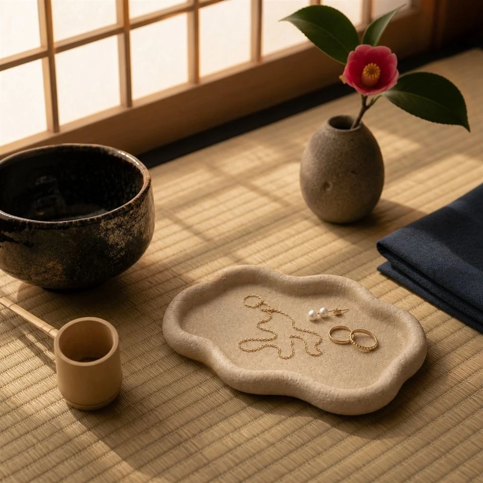 Wavy Rim Stone Tray For Tea Room Vanity